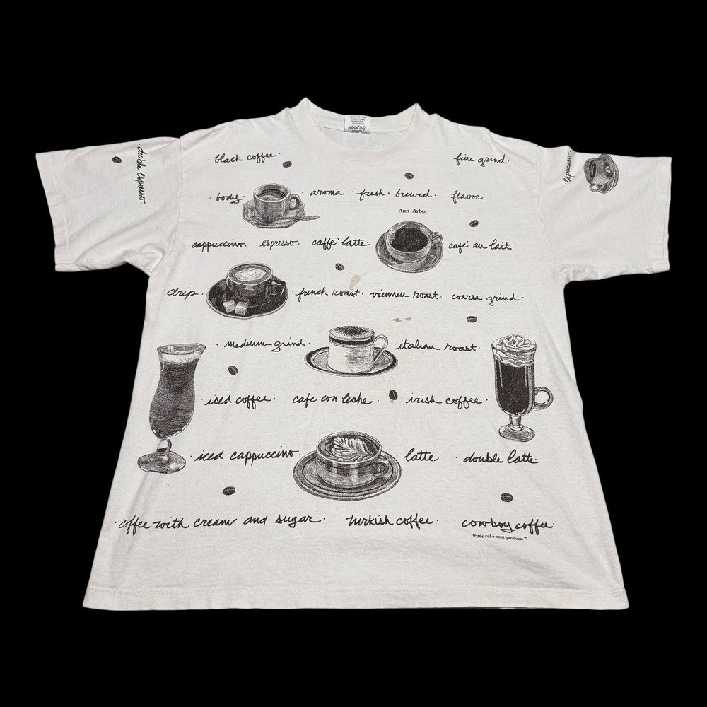 Vintage‎ Relevant Products 1994 Coffee Espresso AOP Stained Shirt Men's XL